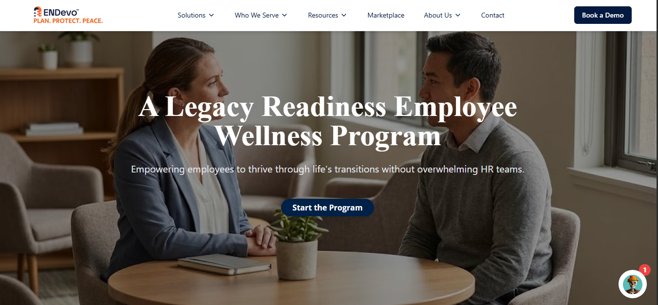 Endevo digital legacy platform website screenshot