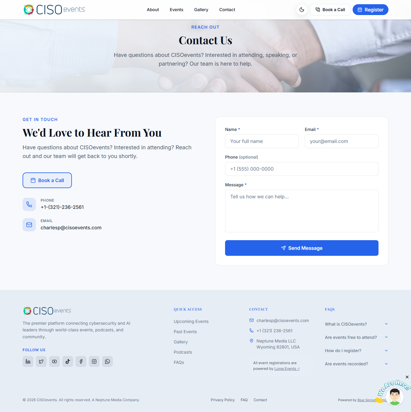 New CISO Events website — Contact page