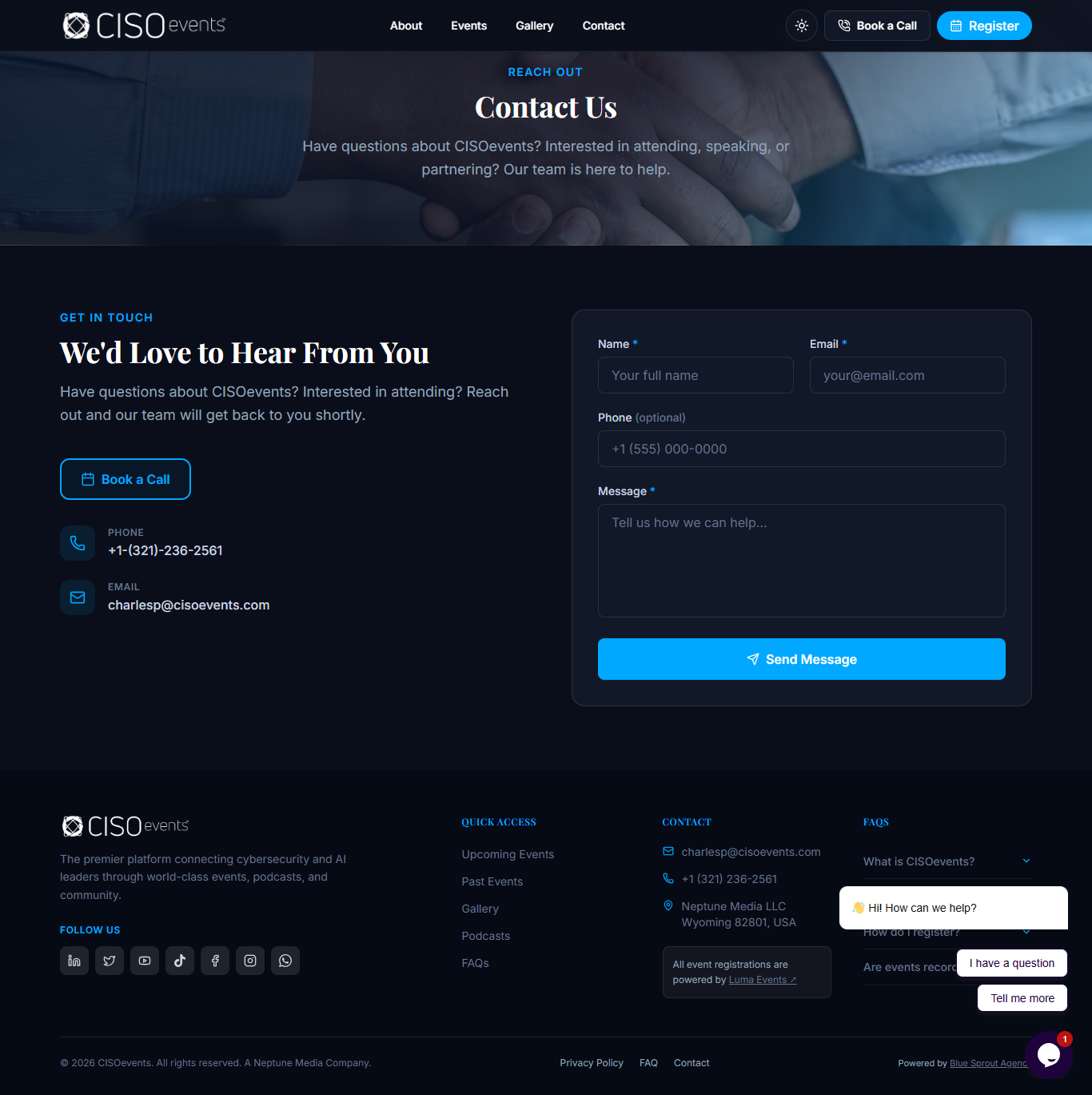 New CISO Events website — Live demo view